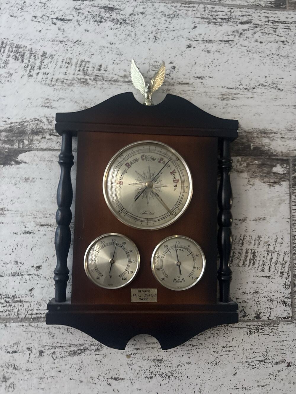 TRADITION Sears Roebuck 3 Dial Wall Barometer Thermometer Wood Vintage